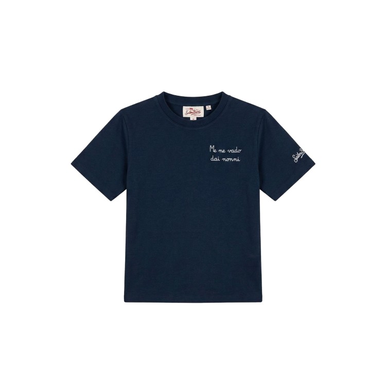 SAINT BARTH T-shirt blu navy "vado dai nonni" bambino