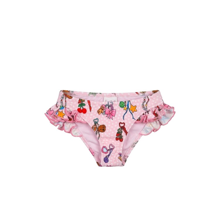 SAINT BARTH Slip rosa volant stampa Charms bambina