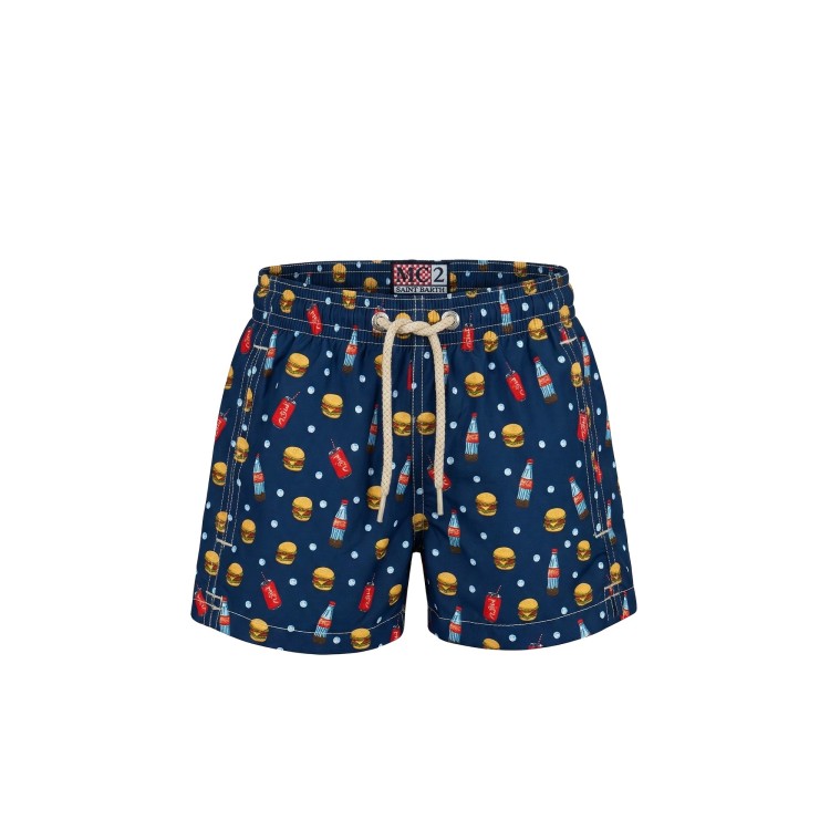 SAINT BARTH Boxer mare blu navy stampa Hamburger bambino