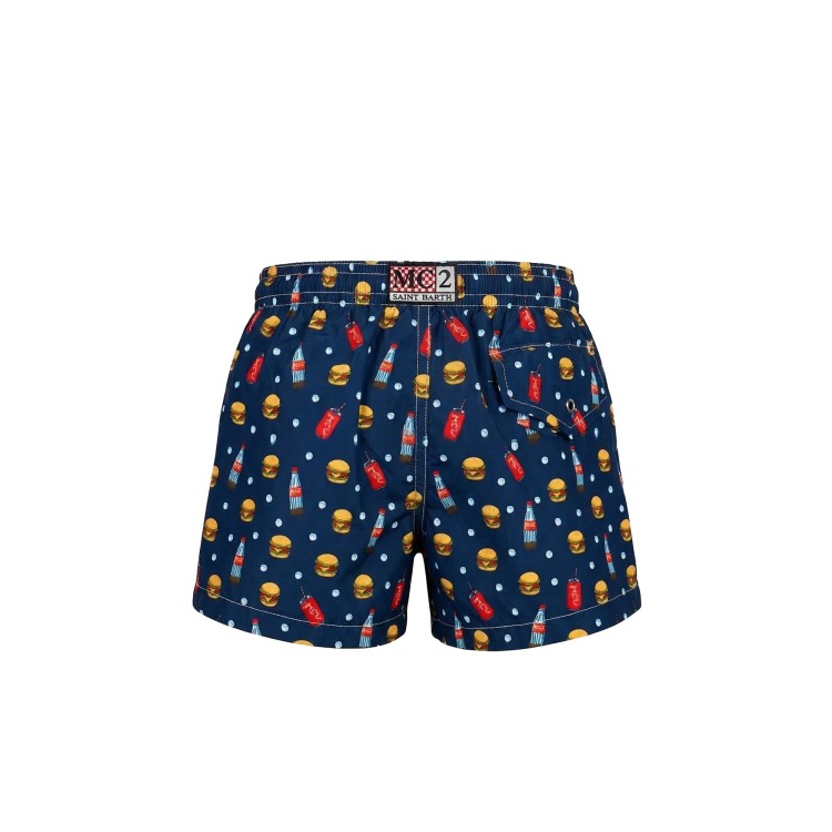 SAINT BARTH Boxer mare blu navy stampa Hamburger bambino
