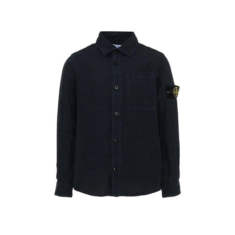 STONE ISLAND Camicia blu navy in lino bambino