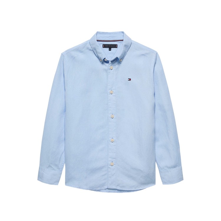 TOMMY HILFIGER Camicia celeste in misto lino bambino