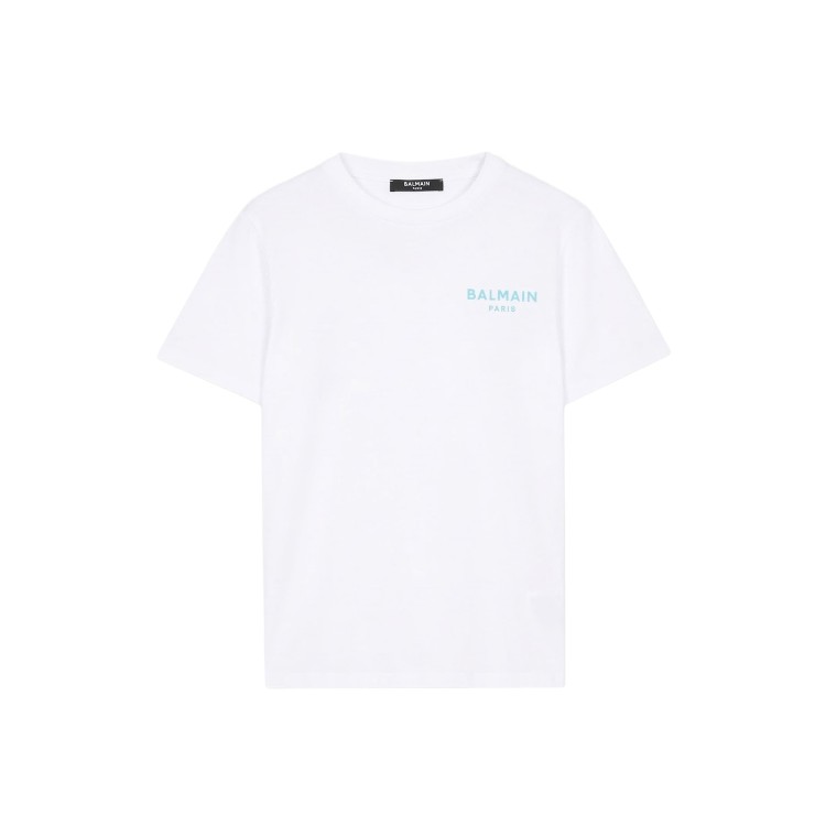 BALMAIN T-shirt bianca e celeste con logo bambini