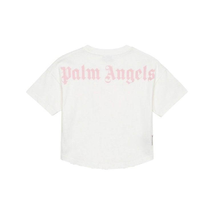 PALM ANGELS T-shirt panna con logo sul collo bambina