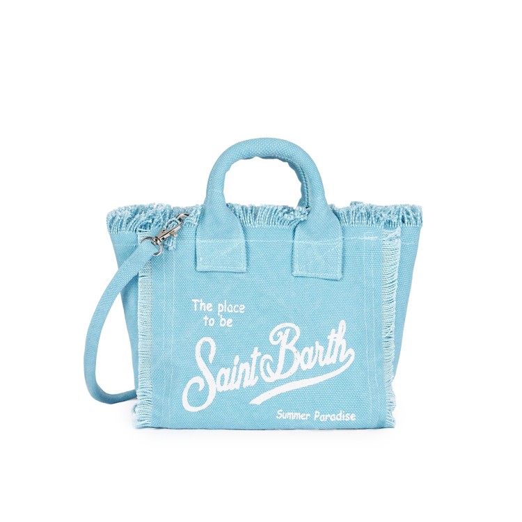 SAINT BARTH Borsa Vanity Mini celeste in canvas bambina