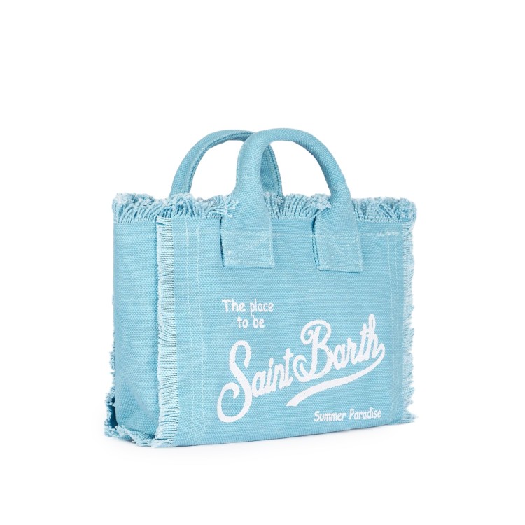 SAINT BARTH Borsa Vanity Mini celeste in canvas bambina