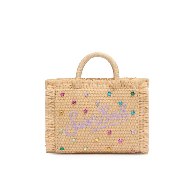 SAINT BARTH Borsa Vanity Mini in rafia con strass bambina