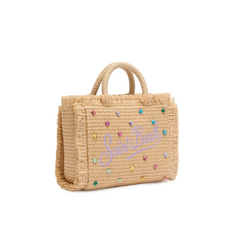 SAINT BARTH Borsa Vanity Mini in rafia con strass bambina