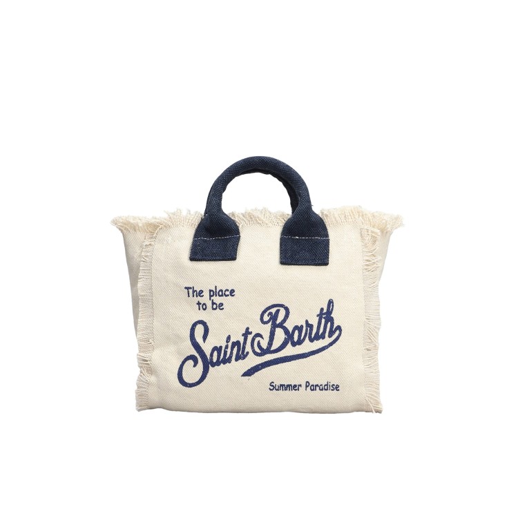 SAINT BARTH Borsa Vanity Mini bianca e navy in canvas bambina