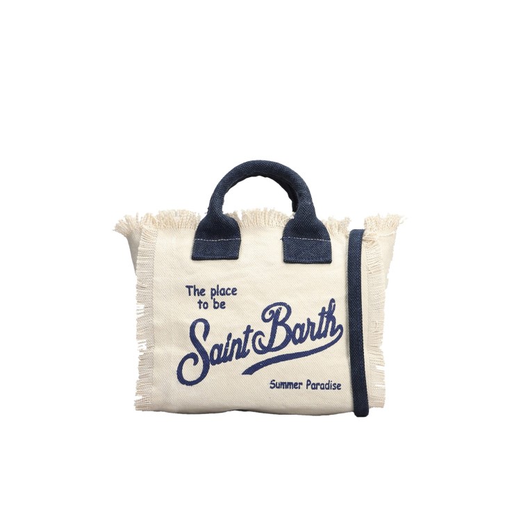 SAINT BARTH Borsa Vanity Mini bianca e navy in canvas bambina