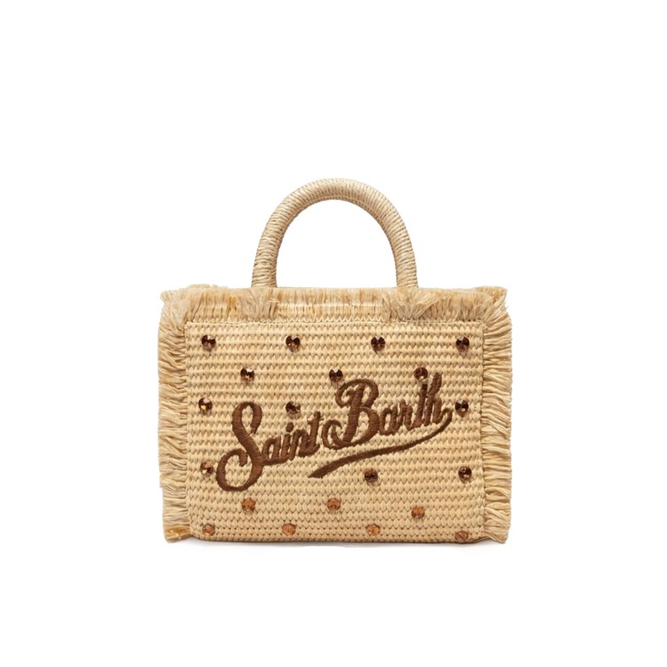 SAINT BARTH Borsa Vanity Mini in rafia con strass bambina