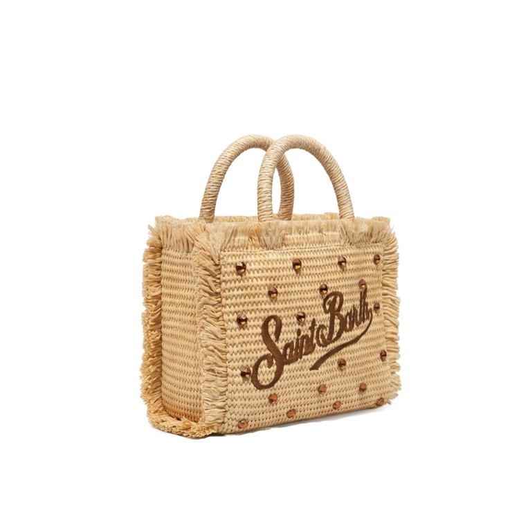 SAINT BARTH Borsa Vanity Mini in rafia con strass bambina