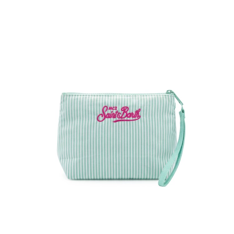 SAINT BARTH Pochette verde a righe con ricamo bambina