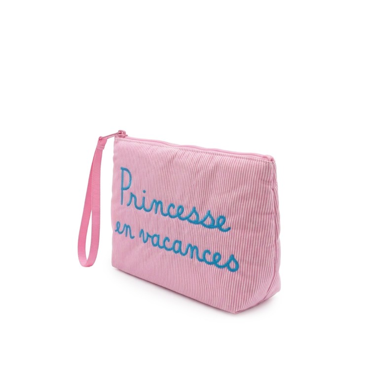 SAINT BARTH Pochette rosa a righe con ricamo bambina