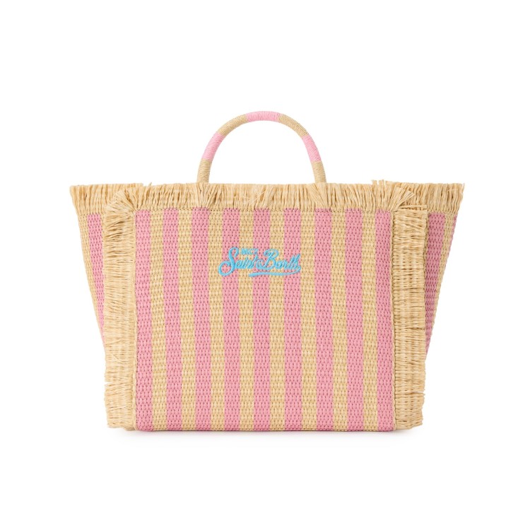 SAINT BARTH Borsa Colette in paglia a righe rosa bambina