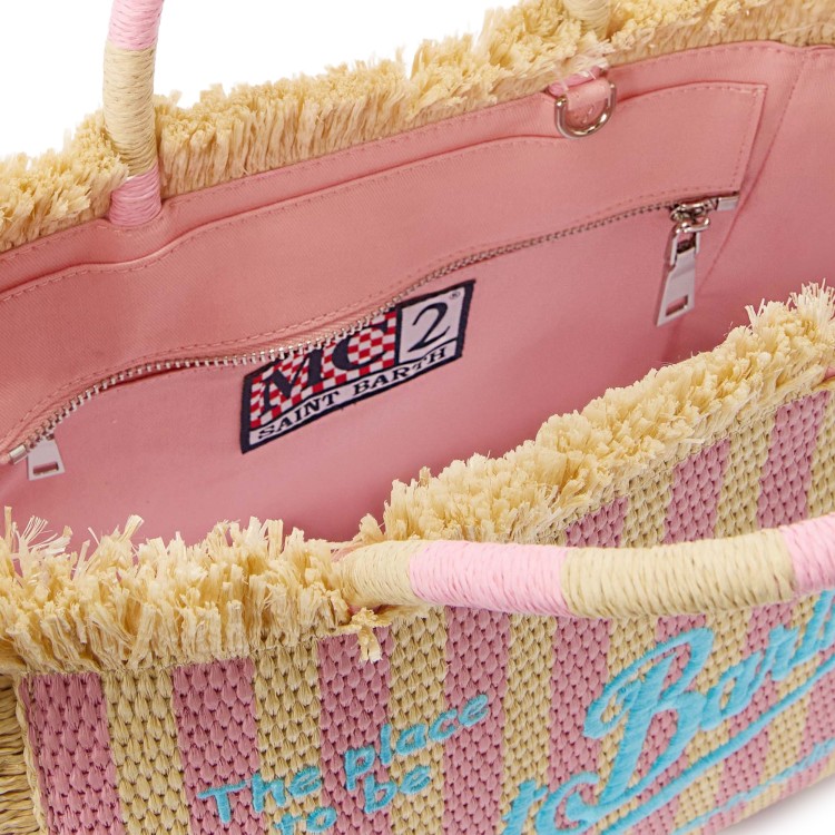 SAINT BARTH Borsa Colette in paglia a righe rosa bambina