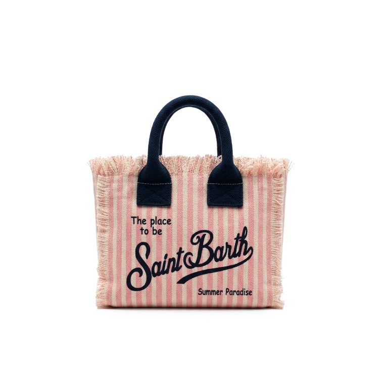 SAINT BARTH Borsa Vanity Mini a righe rosa in canvas bambina