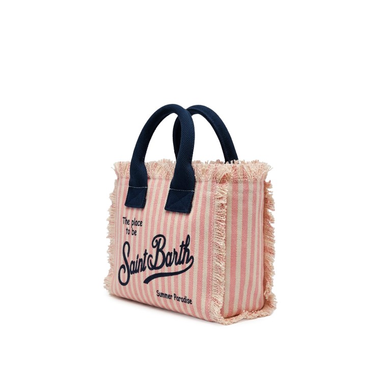 SAINT BARTH Borsa Vanity Mini a righe rosa in canvas bambina