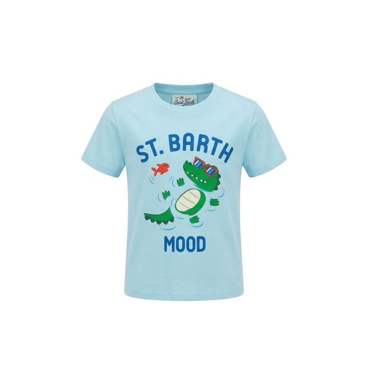 SAINT BARTH T-shirt celeste stampa Croco Chill bambino
