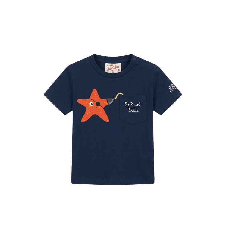 SAINT BARTH T-shirt blu navy "Floating Star" bambino