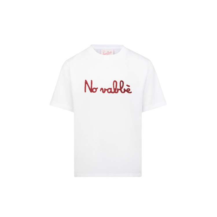 SAINT BARTH T-shirt bianca con ricamo "No vabbè" bambina