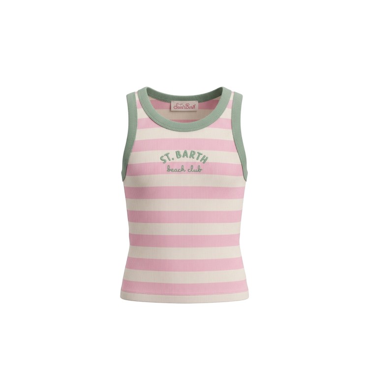SAINT BARTH Canotta a righe rosa con ricamo bambina