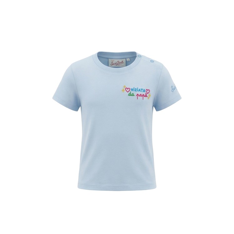 SAINT BARTH T-shirt celeste con ricamo multicolor bambina