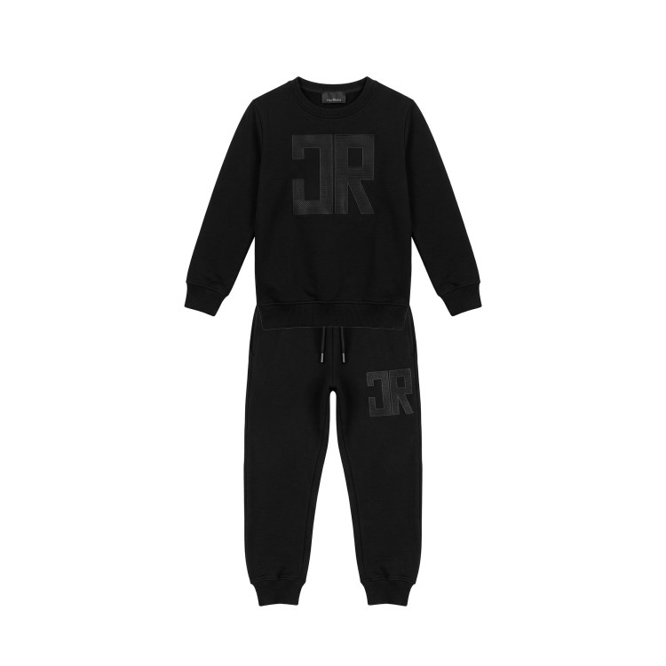 JOHN RICHMOND Tuta nera in felpa con logo bambino