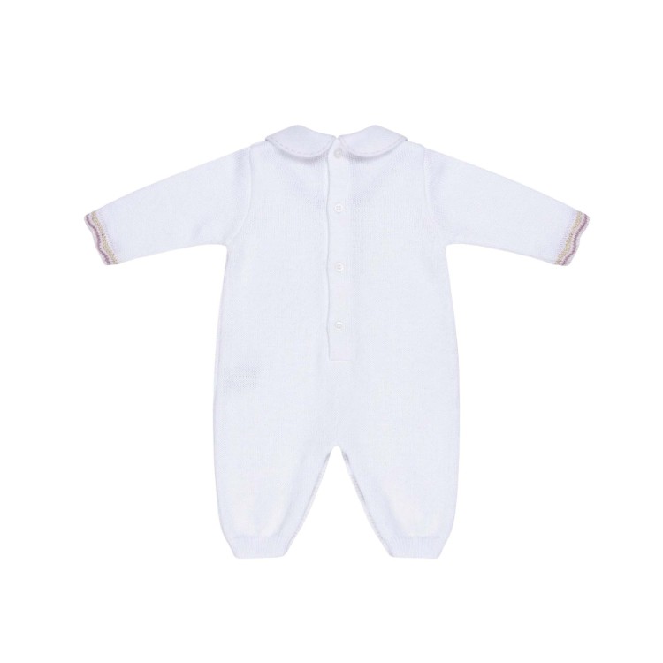 MARLU' Tutina bianca con ricami rosa neonata