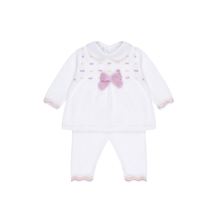 MARLU' Completo due pezzi bianco e rosa neonata