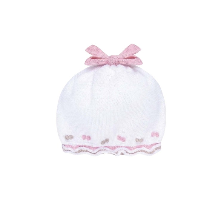 MARLU' Cappellino bianco con ricami rosa neonata