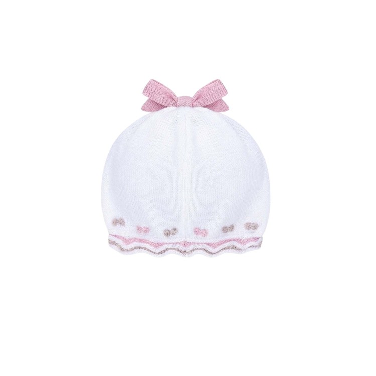 MARLU' Cappellino bianco con ricami rosa neonata