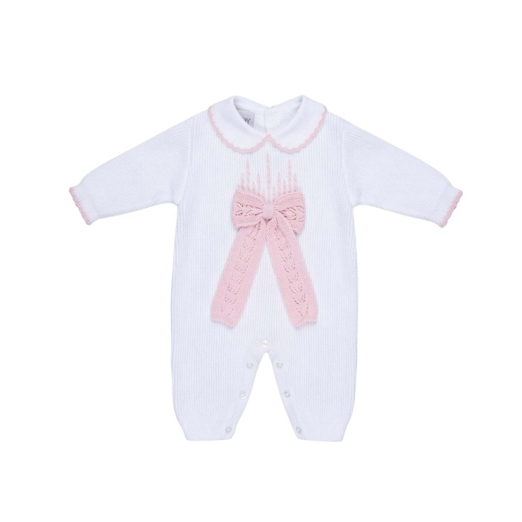 MARLU' Tutina bianca con fiocco rosa neonata