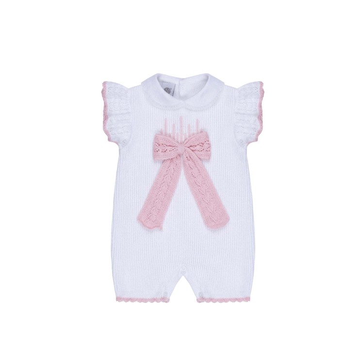 MARLU' Tutina corta bianca e rosa neonata