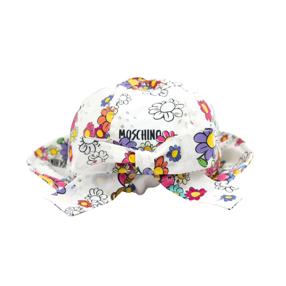 MOSCHINO HAT.WHITE TOY FLOWERS