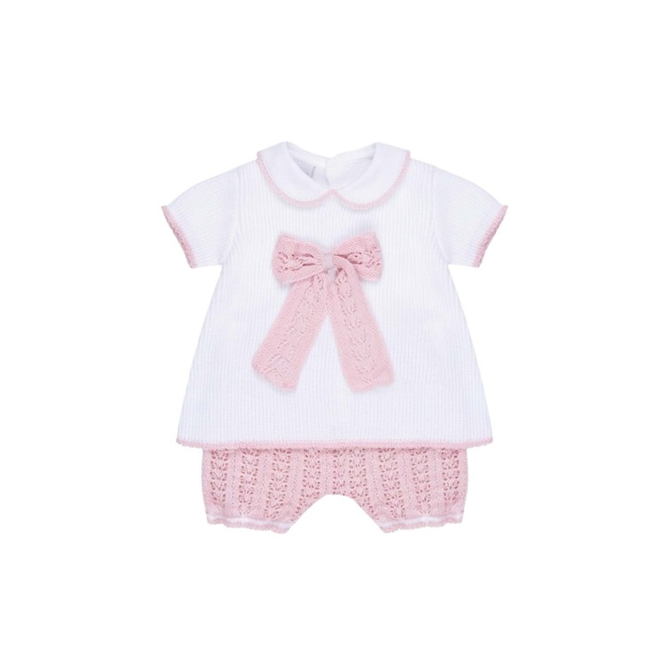 MARLU' Completo bianco e rosa due pezzi neonata