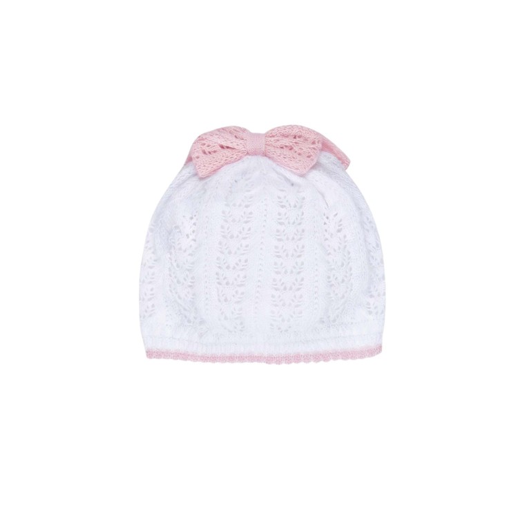 MARLU' Cappellino bianco con fiocco rosa neonata