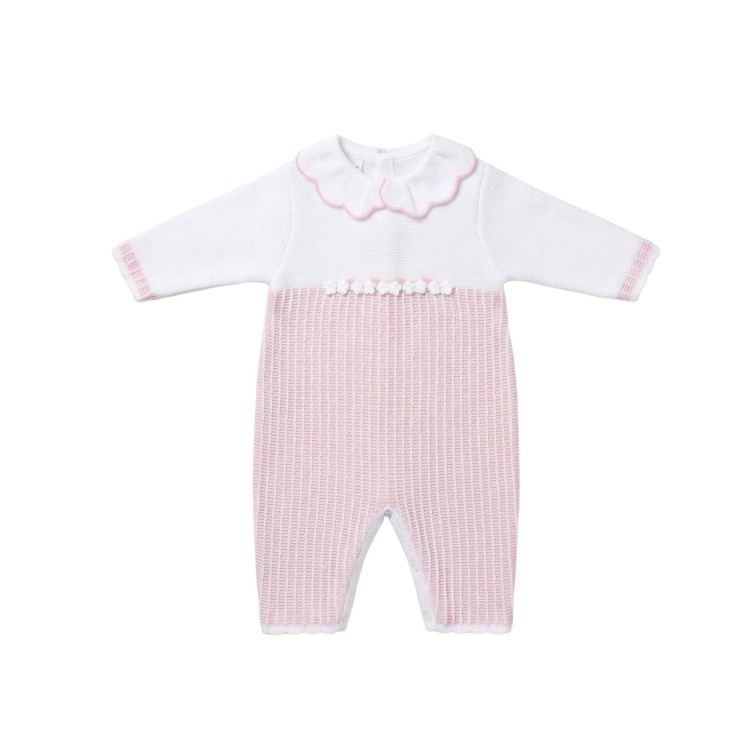 MARLU' Tutina bianca e rosa con fiorellini neonata