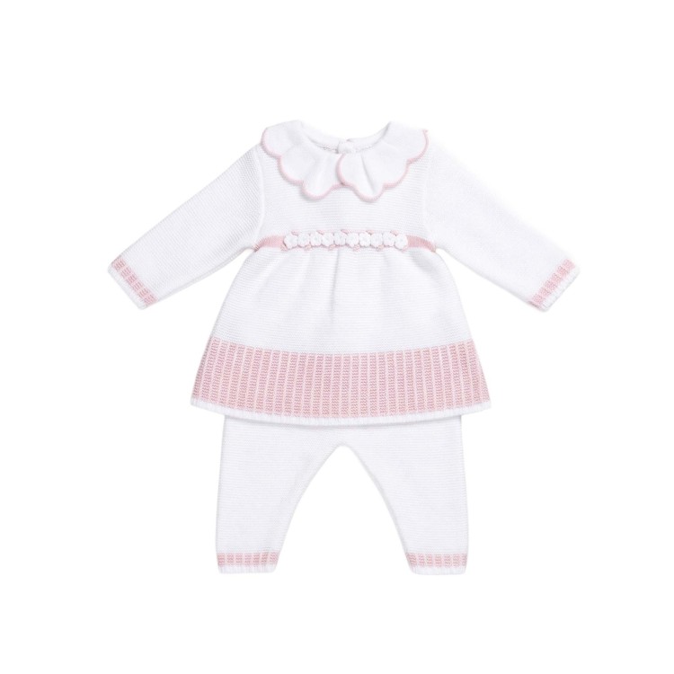 MARLU' Completo bianco e rosa due pezzi neonata