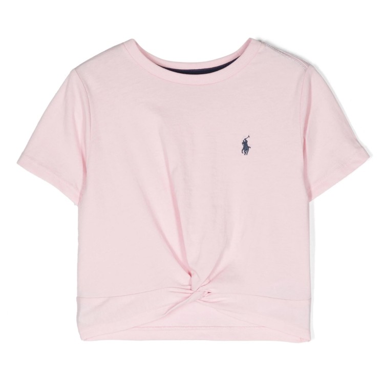 RALPH LAUREN T-shirt in cotone con nodo rosa bambina