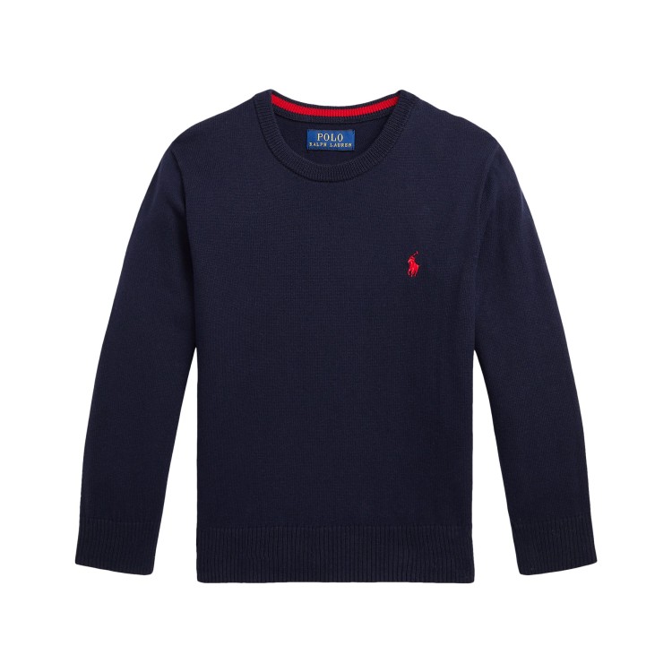 RALPH LAUREN Maglia blu a girocollo in cotone bambini