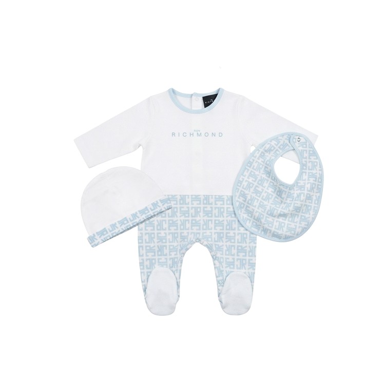 JOHN RICHMOND Set bianco e celeste logato neonato