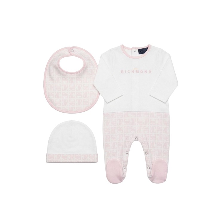 JOHN RICHMOND Set bianco e rosa logato neonata