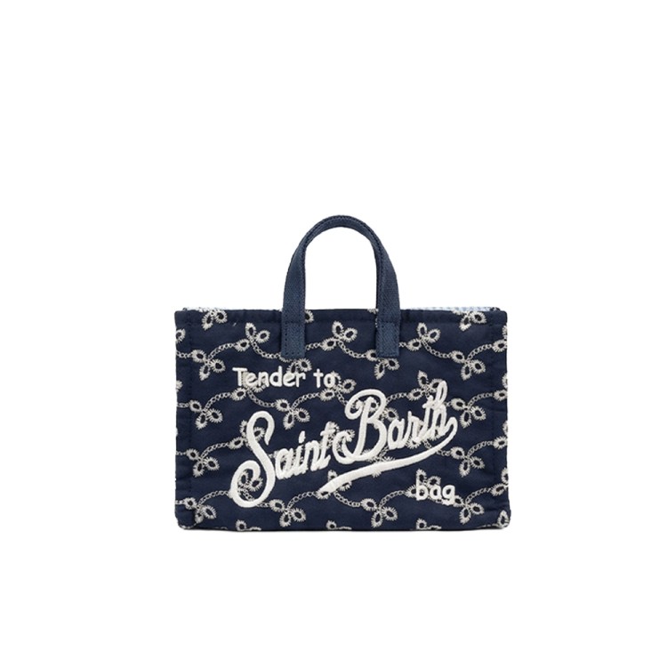 SAINT BARTH Borsa per telefono blu in sangallo bambina