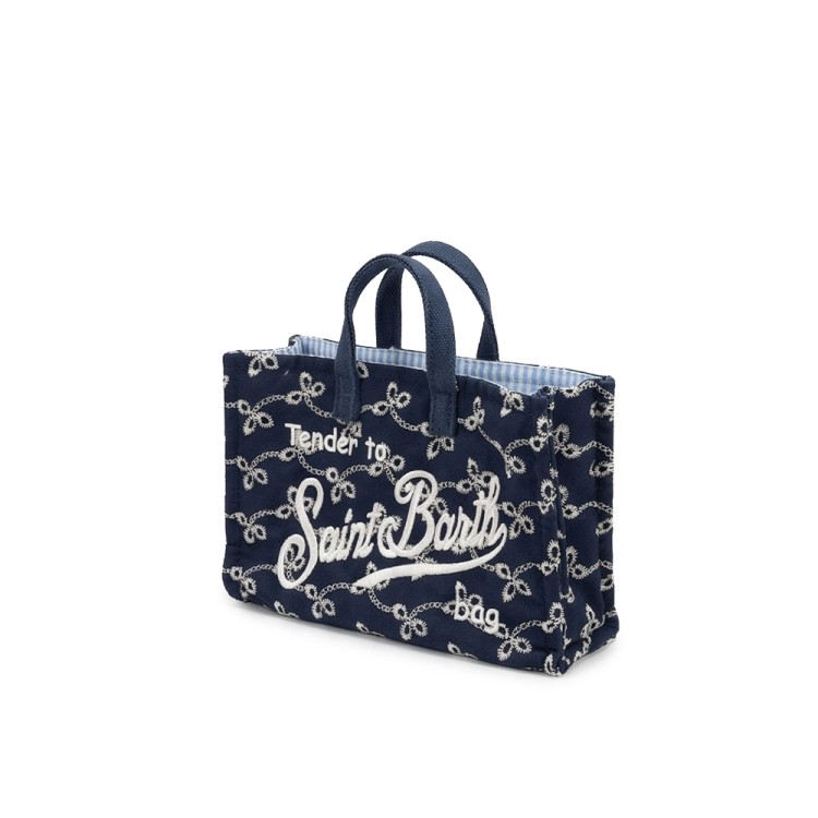 SAINT BARTH Borsa per telefono blu in sangallo bambina