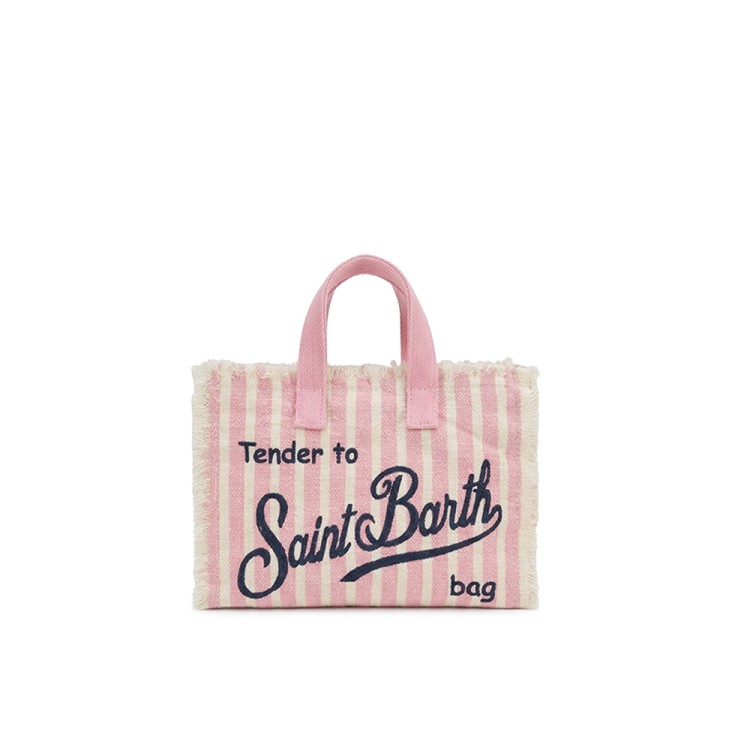 SAINT BARTH Borsa per telefono rosa a righe in lino bambina