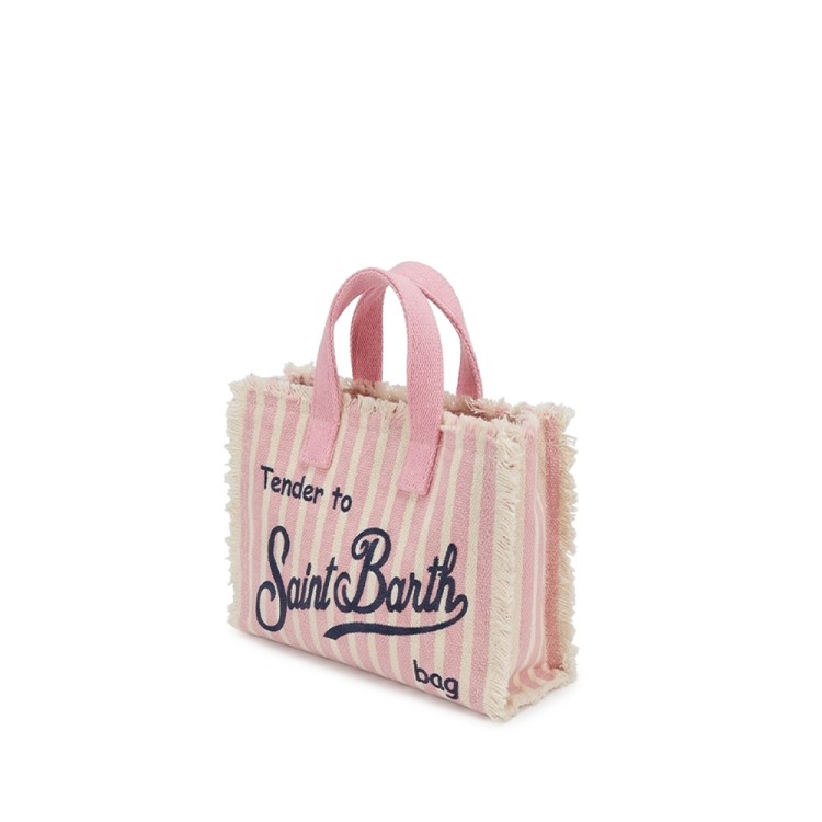 SAINT BARTH Borsa per telefono rosa a righe in lino bambina