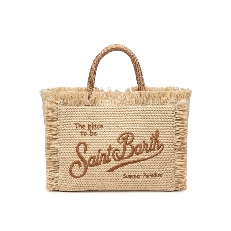 SAINT BARTH Borsa Colette in paglia con logo marrone bambina