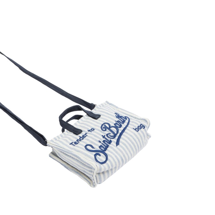 SAINT BARTH Borsa per telefono celeste in seersucker bambina