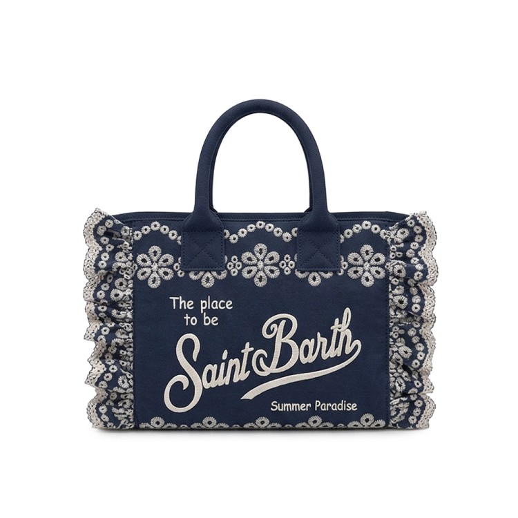 SAINT BARTH Borsa Colette in sangallo blu navy bambina